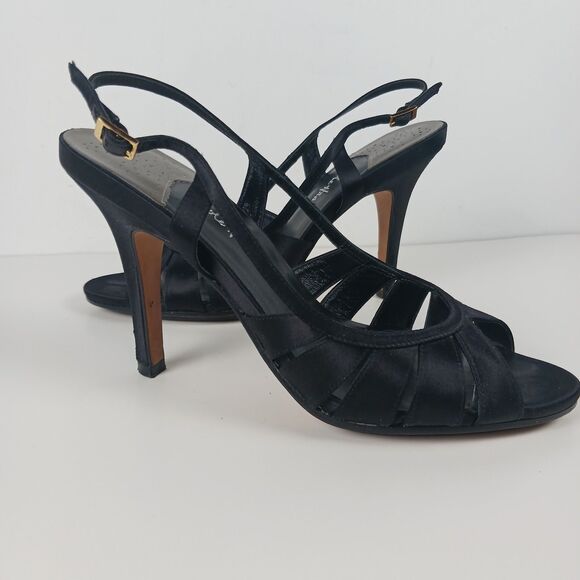Cole Haan Sari Air Sling Black Satin Size 8.5 Open Toe Heels Air Tech Footbed - Picture 5 of 16